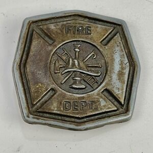 Vintage Fire Dept Belt Buckle Maltese Cross Firefighter Metal Shield 4046